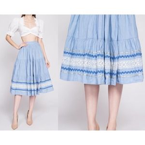 50s 60s Blue Fiesta Patio Skirt - Small, 26.5" |‎ Vintage Midi Circle Skirt